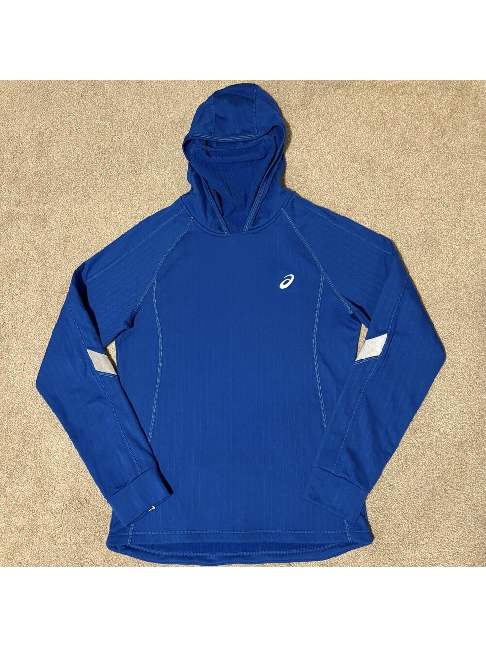 ASICS Womens S Hoodie Running Shirt w/ Face Cover Balaclava Athletic Top Blue